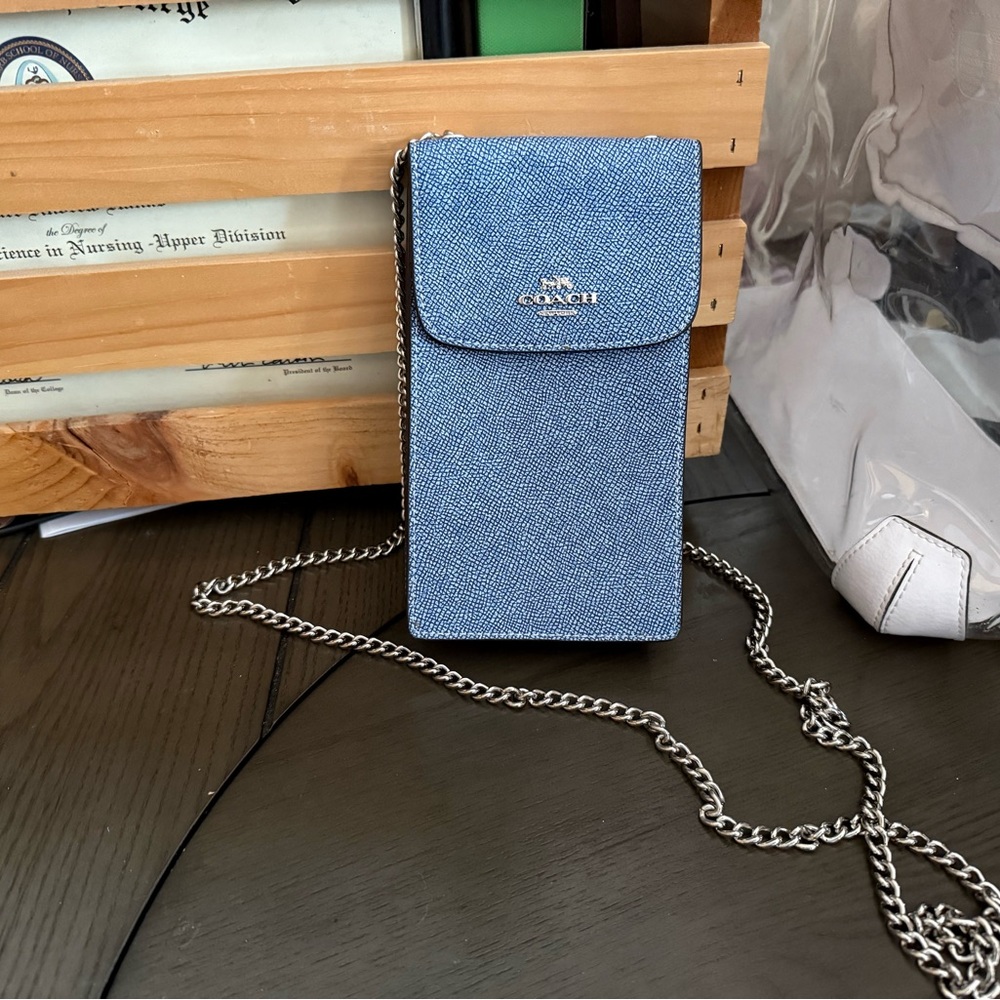 Coach Blue and Silver Crossbody Bag with Chain Strap